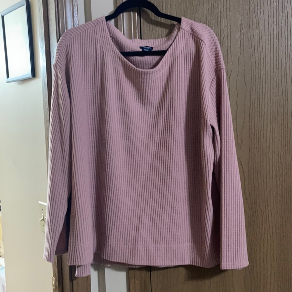 Pink long sleeved waffle sweater